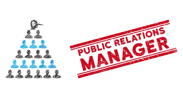 Ponzi Pyramid Manager Mosaic และ Scratched Public Relations Manager ตราประทับด้วยเส้น — ภาพเวกเตอร์สต็อก