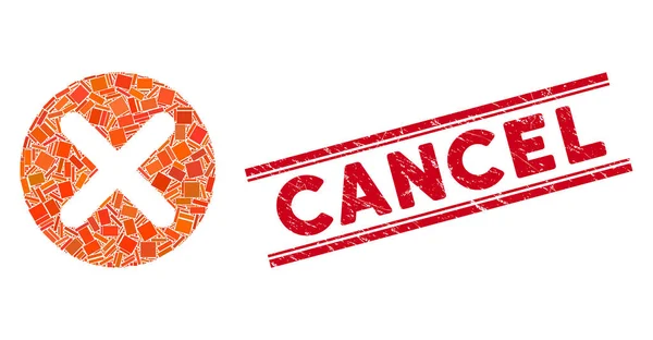 Cancel Mosaic and Distress Cancel Stamp with Lines — Stock Vector