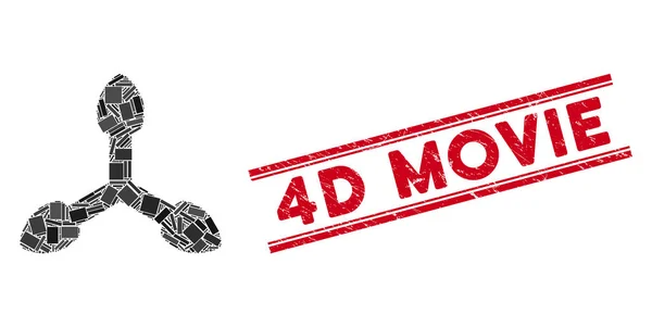3D Axis Pile Mosaik og nødsituation 4D Movie Stempel Seal med linjer – Stock-vektor