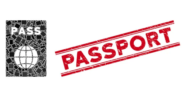 Passmosaik und Not-Passsiegel mit Linien — Stockvektor