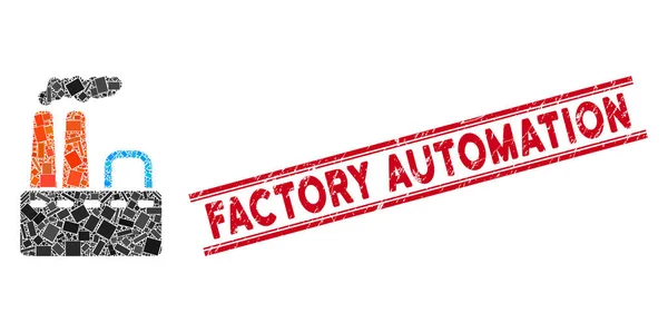 Factory Mosaic and Scratched Factory Automation Seal with Lines — 스톡 벡터