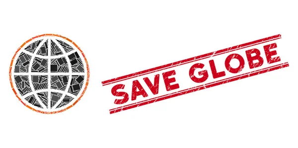 Globe Mosaic και Scratched Save Globe Υδατογράφημα με γραμμές — Διανυσματικό Αρχείο