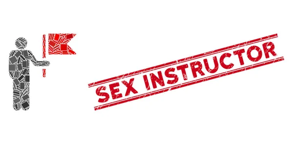 Διοικητής με έμβλημα Μωσαϊκό και Distress Sex Instructor Σφραγίδα με γραμμές — Διανυσματικό Αρχείο