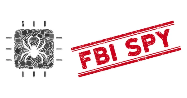 Chip Bug Mosaic και Scratched Fbi Spy Σφραγίδα με γραμμές — Διανυσματικό Αρχείο