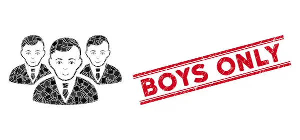 Managergruppen-Mosaik und zerkratzte Jungen stempeln nur mit Linien — Stockvektor
