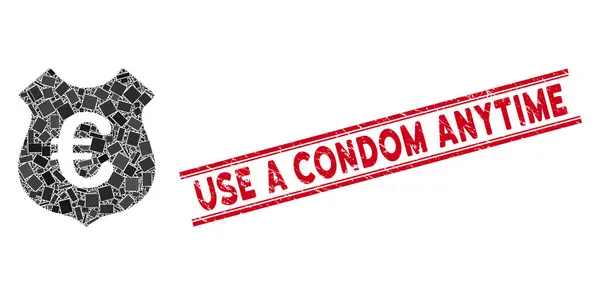 Euro Sécurité Mosaïque et Grunge Utilisez un préservatif à tout moment timbre avec des lignes — Image vectorielle