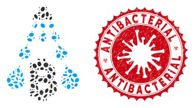Collage Bitcoin Laundering Shower Icon with Coronavirus Textured Antibacterial Stamp