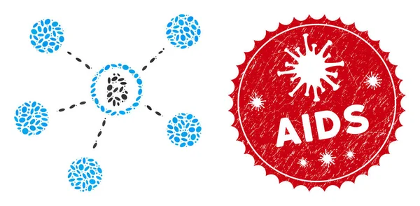 Colagem Ícone de rede Bitcoin com Coronavirus Riscado Selo AIDS —  Vetores de Stock
