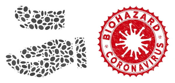 Collage Kontantbetalning Hand Ikon med Coronavirus repad biologisk fara Coronavirus Stämpel — Stock vektor