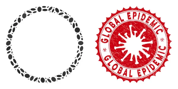 Icône de bulle de cercle de mosaïque avec coronavirus détresse Sceau épidémique mondial — Image vectorielle