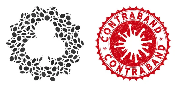 Collage Clubs Token Ikon med Coronavirus repade smuggelgods Seal — Stock vektor