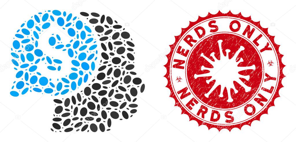Mosaic Business Idea Icon with Coronavirus Textured Nerds Only Stamp