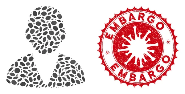 Ikon Pelanggan Mosaik dengan Coronavirus Grunge Stamp Embargo - Stok Vektor