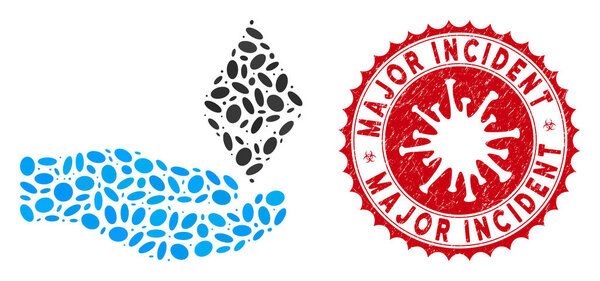 Мозаика Эфириум Предложение руки икона с коронавирусом текстурированных крупных инцидентов марки
