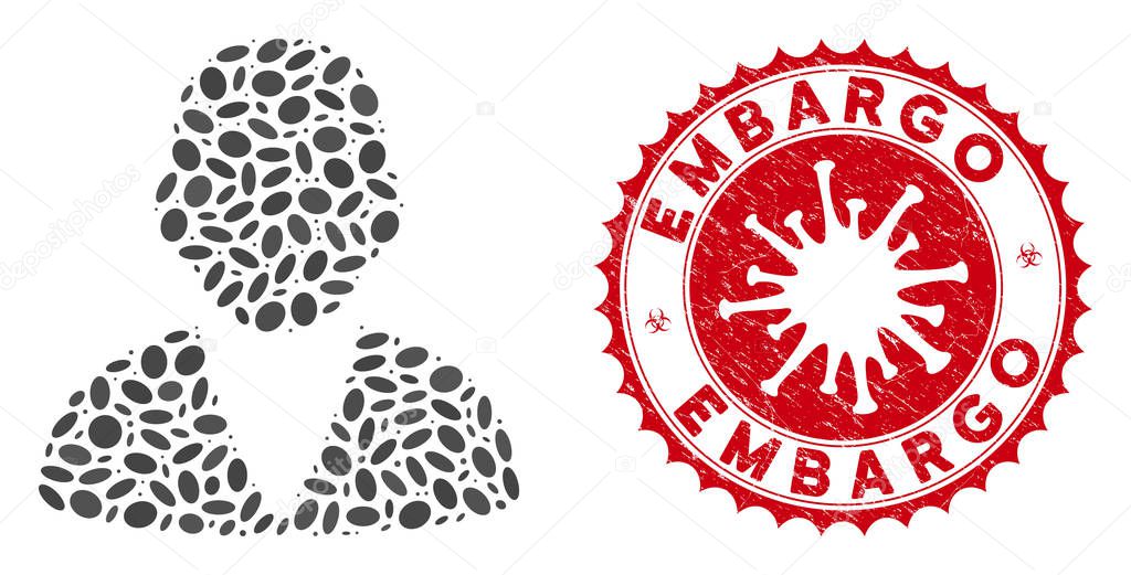 Mosaic Customer Icon with Coronavirus Grunge Embargo Stamp