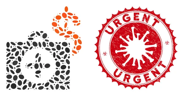 Mosaico de pago Icono de atención médica con Coronavirus angustia sello urgente — Vector de stock