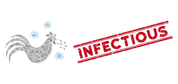 Mozaika ptačí chřipky a poškrábaná infekční pečeť razítka — Stockový vektor