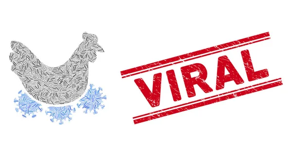 Pollo virus línea mosaico y angustia sello viral — Vector de stock