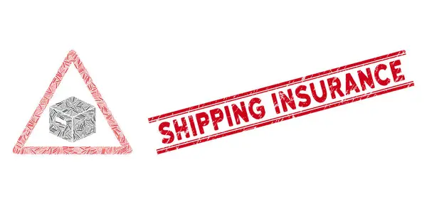 Linha de aviso de pacote Mosaico e Grunge Shipping Insurance Stamp —  Vetores de Stock