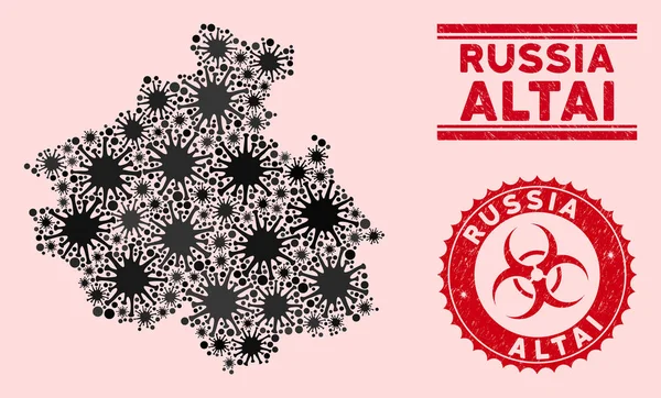Coronavirus Collage Altai Republic Mapa com Selos de Risco Biológico Texturizados — Vetor de Stock