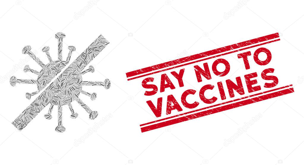 Disinfect Coronavirus Line Mosaic and Scratched Say No to Vaccines Seal
