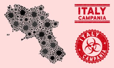 Coronavirus Kolajı Campania Bölgesi Tehlike Biyo-Tehlike Mührü Haritası
