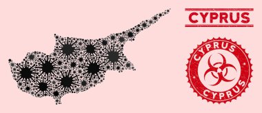 Coronavirus Kolajı Kıbrıs Adası Haritası Dokulu Biyolojik Tehlike Mührü