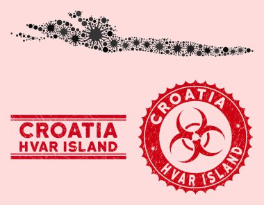 Coronavirus Kolajı Hvar Adası Dokulu Biyolojik Tehlike Filigranı Haritası