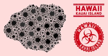 Coronavirus Mozaik Kauai Adası Dokulu Biyolojik Tehlike Filigranı Haritası