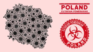 Coronavirus Kolajı Kuyavian-Pomeranya Voyvoda Haritası Grunge Biyolojik Tehlike Mührü
