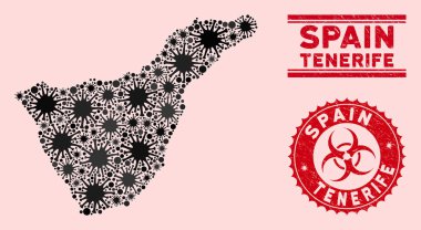 Coronavirus Kolajı Tenerife İspanya Ada Haritası Dokulu Biyolojik Tehlike Mührü