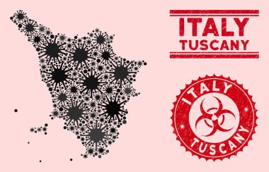 Coronavirus Mozaik Bölgesi Grunge Biyolojik Tehlike Mührü Haritası