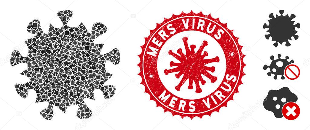 Mosaic MERS Virus Icon of Tuberous Items with Coronavirus Distress Mers Virus Seal