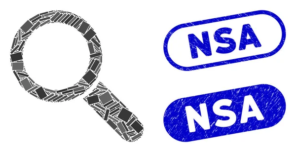 Ορθογώνιο Ψηφιδωτό Εργαλείο Αναζήτησης με Σφραγίδες Nsa Distress — Διανυσματικό Αρχείο