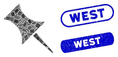 Dokulu Batı Damgaları ile Dikdörtgen Mozaik İğnesi