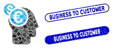 Dikdörtgen Mozaik Banker ile Grunge Business to Clistomer Stamps