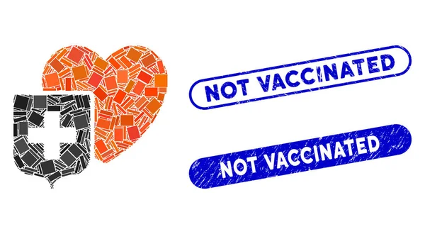 Retângulo Colagem Coração Escudo com texturizado não vacinado Selos — Vetor de Stock