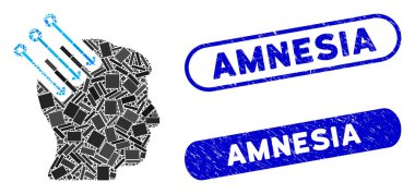 Grunge Amnezi Damgaları ile Dikdörtgen Mozaik Nöro Arayüzü