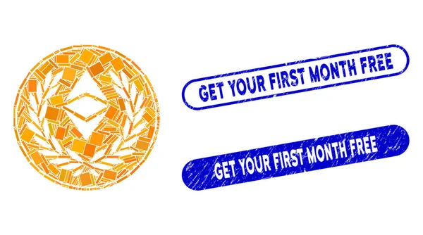 Rechteck Mosaik Ethereum klassische Lorbeermünze mit zerkratzten erhalten Sie Ihren ersten Monat kostenlose Siegel — Stockvektor