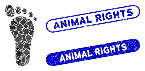 Ορθογώνιο αποτύπωμα κολάζ με γραμματόσημα για τα δικαιώματα των ζώων Grunge — Διανυσματικό Αρχείο
