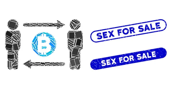 Retângulo Mosaico Troca de Pessoas Bitcoin com Sexo Arranhado para Venda Selos —  Vetores de Stock
