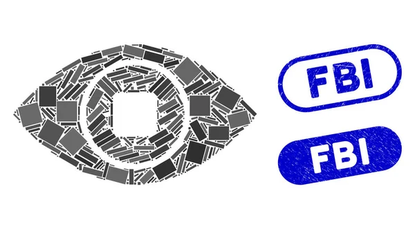 Rectangle Collage Lentille pour les yeux bionique avec timbres FBI Grunge — Image vectorielle