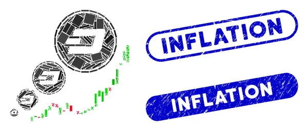 Obdélníková mozaika Dashcoin inflační graf s nouzovými inflačními známkami — Stockový vektor