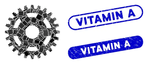 Pignon mosaïque rectangulaire avec timbres de vitamine A rayés — Image vectorielle