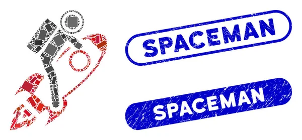 Rektangel collage Spaceman med Grunge Spaceman tätningar — Stock vektor