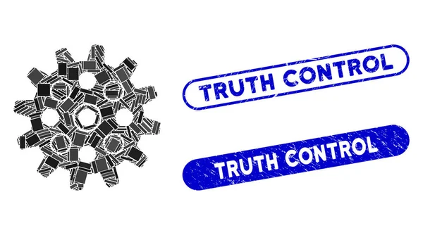 Rektangel collage Gearwheel med texturerade Truth Control stämplar — Stock vektor