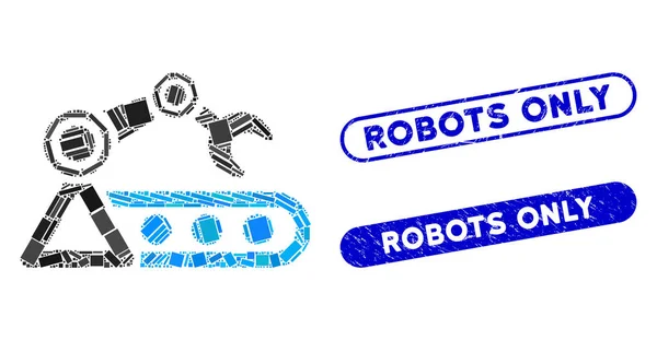 Прямокутний мозаїчний автоматичний конвеєр з подряпаними роботами Лише штампи — стоковий вектор