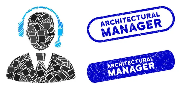 Ορθογώνια Mosaic Call Center Manager με υφή αρχιτεκτονικές σφραγίδες Manager — Διανυσματικό Αρχείο