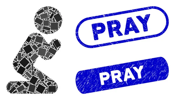 Collage rectangulaire Prière pour enfants avec sceaux de prière texturés — Image vectorielle