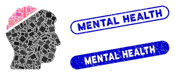 Téglalap Mozaik nyitott elme karcos mentális egészségügyi bélyegek — Stock Vector